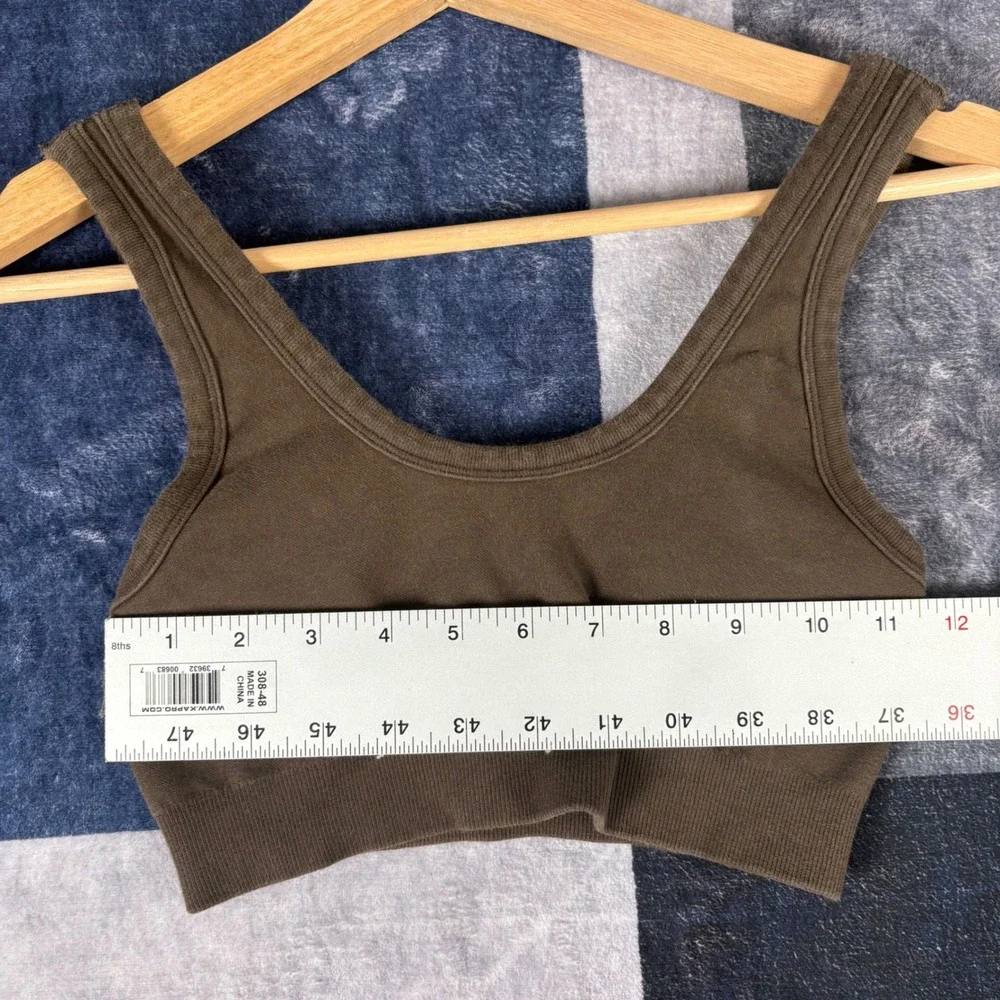 Alo Yoga Wellness Bra Espresso Brown Ribbed Seamless Scoop Neck W9371R Small